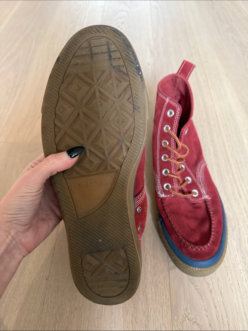 Converse Red Suede High-Top Moc Toe Sneakers - Picture 5 of 5